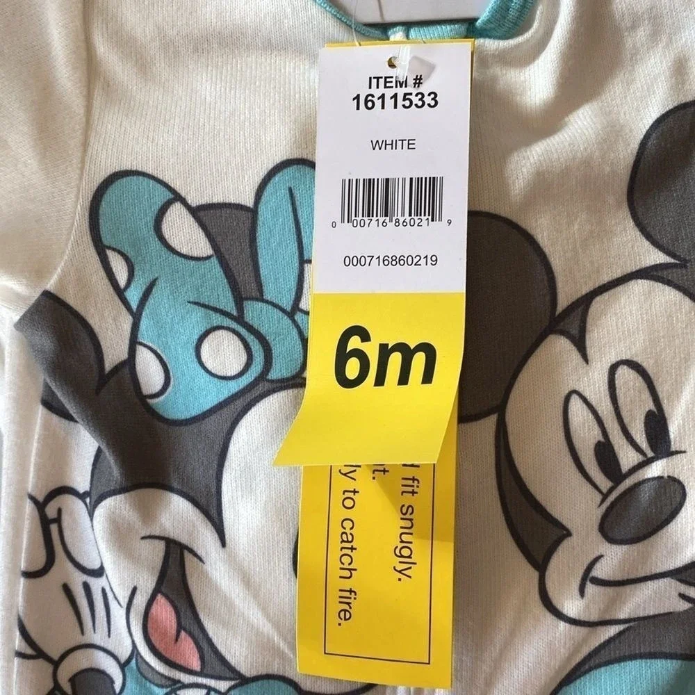 Disney Mickey Minnie‎ Mouse 2 Pack Footed Sleeper Pajamas White Gray 6M New!